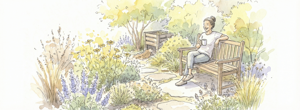 גן אקולוגי עם שבילי אבן